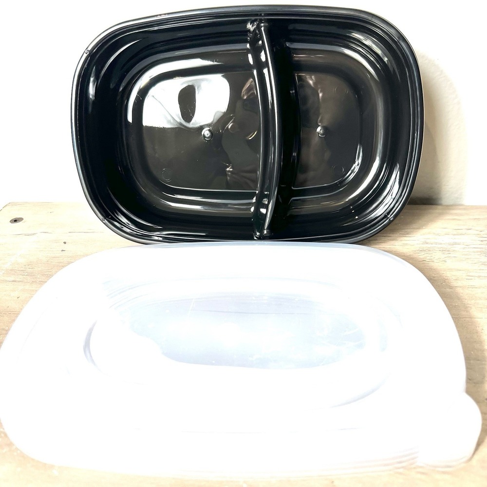 Meal‎ Prep Containers 2-Compartment Black w/ Lids Reheat-Only PP #5 Set of 5